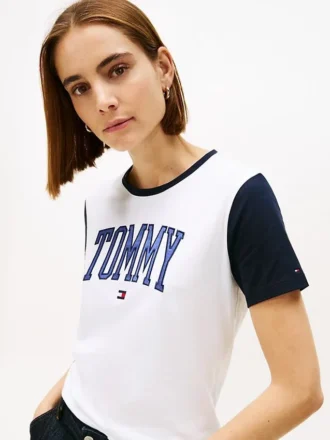Tricou cu guler și logo Tommy