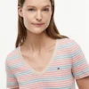 Tricou cu guler în V și dungi Tricou cu guler în V și dungi