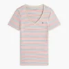 Tricou cu guler în V și dungi Tricou cu guler în V și dungi