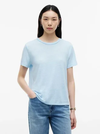 Tricou cu guler rotund din amestec de in