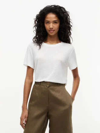 Tricou cu guler rotund din amestec de in
