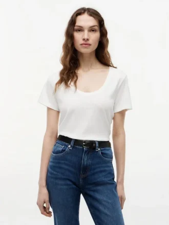 Tricou cu guler rotund din amestec de in