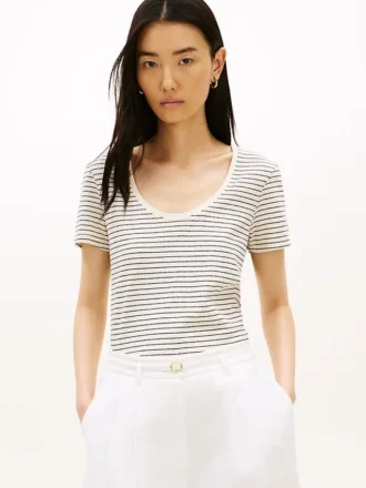 Tricou cu guler rotund din amestec de in