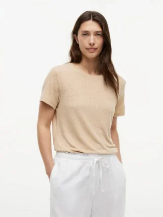 Tricou cu guler rotund din amestec de in