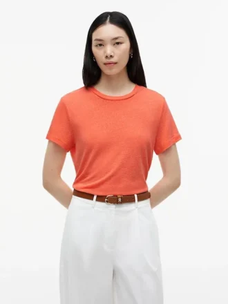 Tricou cu guler rotund din amestec de in
