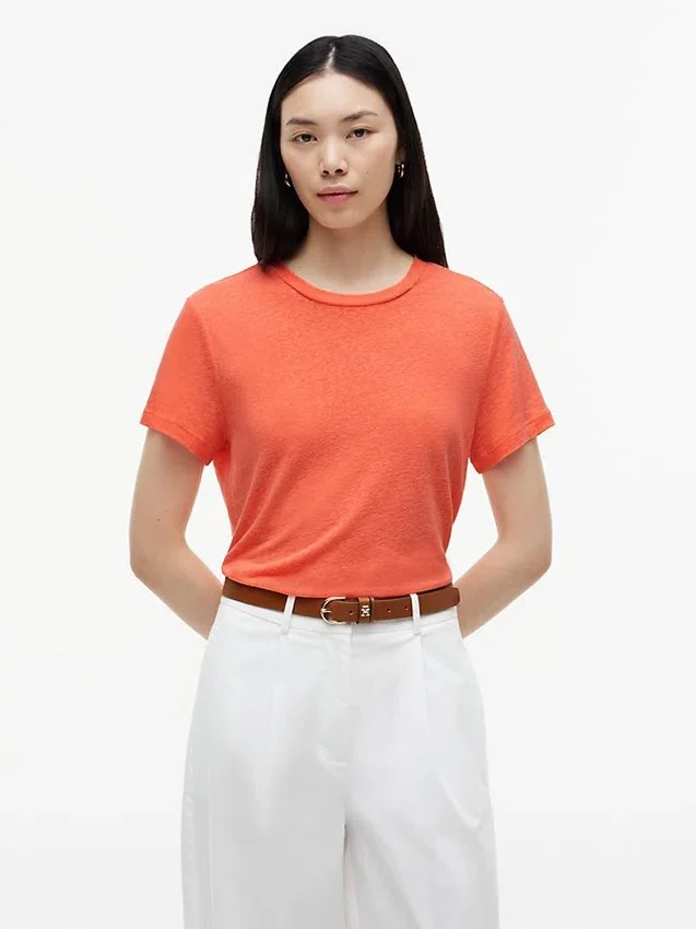 Tricou cu guler rotund din amestec de in Tricou cu guler rotund din amestec de in