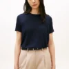 Tricou cu guler rotund din amestec de in Tricou cu guler rotund din amestec de in