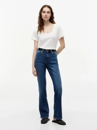 Tricou cu guler rotund din amestec de in