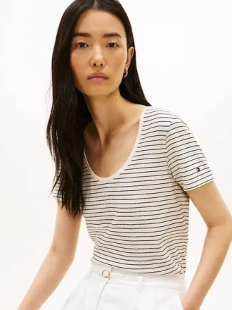 Tricou cu guler rotund din amestec de in