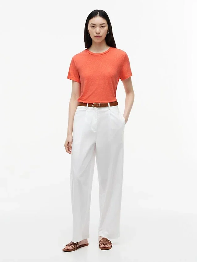 Tricou cu guler rotund din amestec de in Tricou cu guler rotund din amestec de in