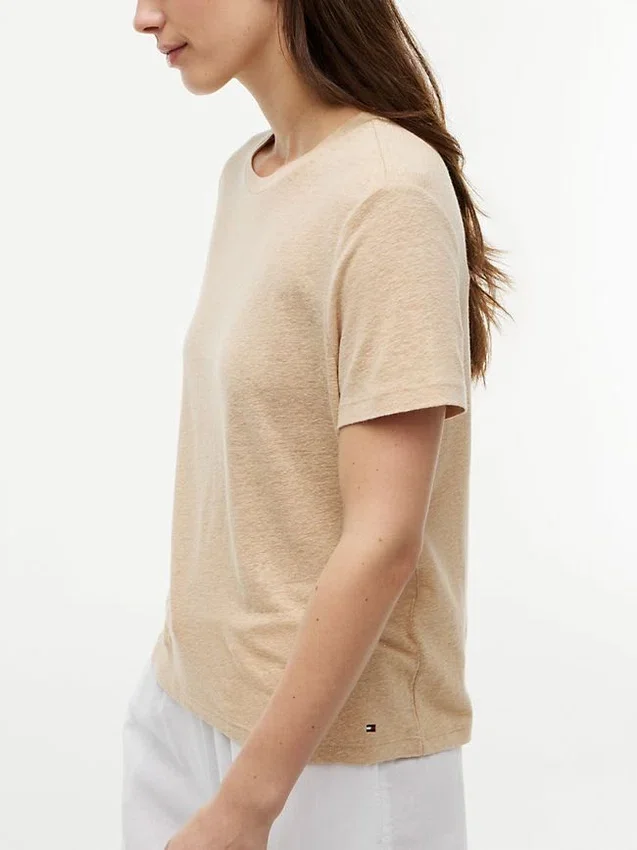 Tricou cu guler rotund din amestec de in Tricou cu guler rotund din amestec de in