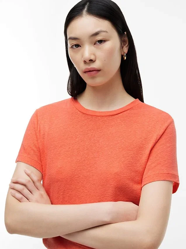 Tricou cu guler rotund din amestec de in Tricou cu guler rotund din amestec de in