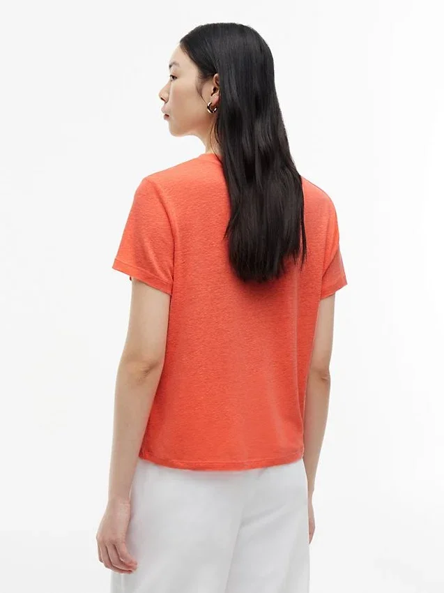 Tricou cu guler rotund din amestec de in Tricou cu guler rotund din amestec de in