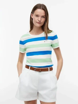 Tricou cu guler rotund și dungi de rugby