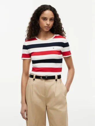 Tricou cu guler rotund și dungi de rugby
