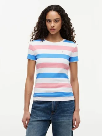 Tricou cu guler rotund și dungi de rugby