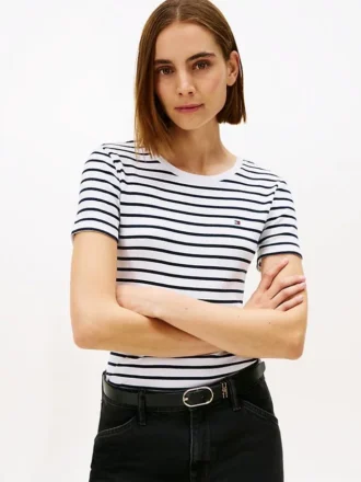 Tricou cu guler rotund și dungi Favorite