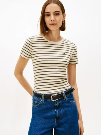 Tricou cu guler rotund și dungi Favorite