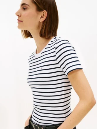 Tricou cu guler rotund și dungi Favorite
