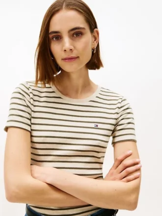 Tricou cu guler rotund și dungi Favorite