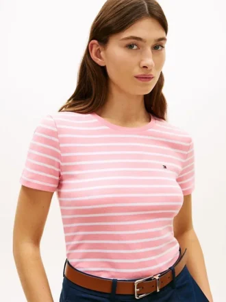 Tricou cu guler rotund și dungi Favorite