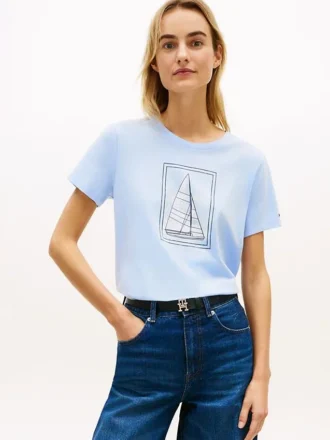 Tricou cu imprimeu cu barcă cu pânze