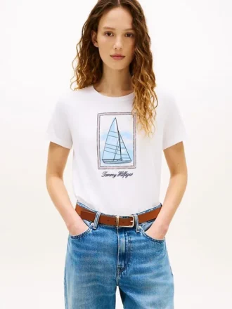 Tricou cu imprimeu cu barcă cu pânze