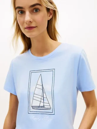 Tricou cu imprimeu cu barcă cu pânze