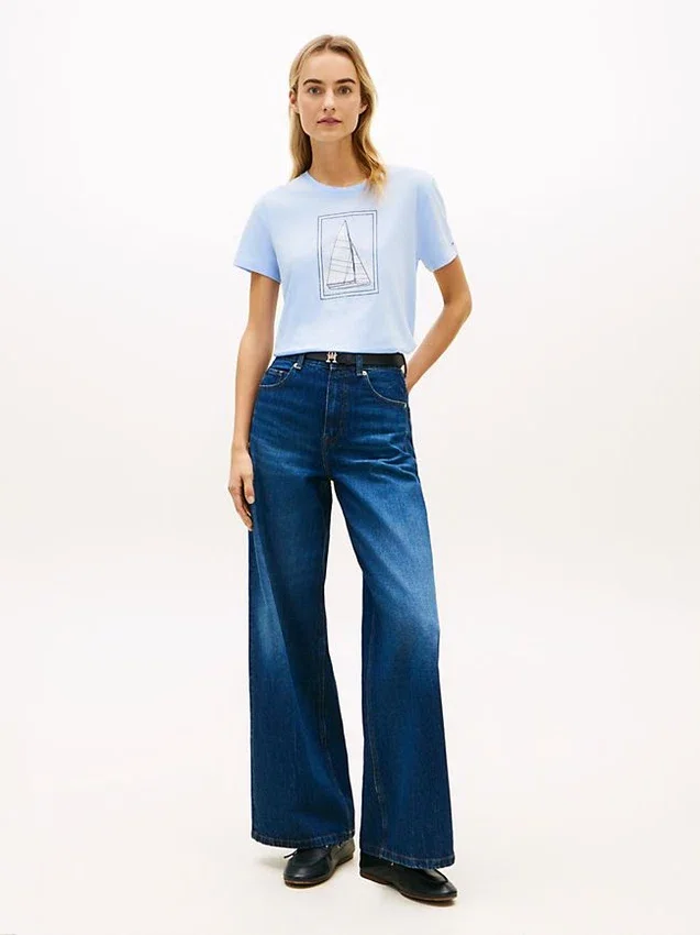 Tricou cu imprimeu cu barcă cu pânze Tricou cu imprimeu cu barcă cu pânze