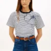 Tricou cu imprimeu floral abstract și dungi Tricou cu imprimeu floral abstract și dungi