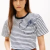 Tricou cu imprimeu floral abstract și dungi Tricou cu imprimeu floral abstract și dungi