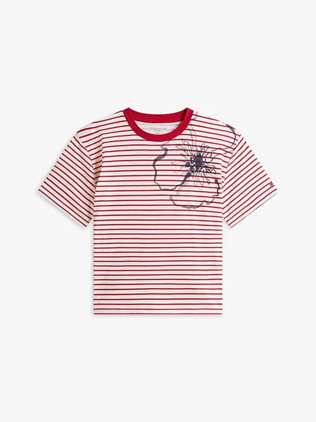 Tricou cu imprimeu floral abstract și dungi Tricou cu imprimeu floral abstract și dungi