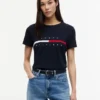 Tricou cu logo brodat cu dungi și steag Tricou cu logo brodat cu dungi și steag