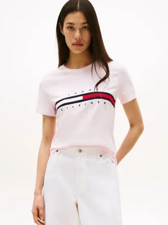 Tricou cu logo brodat cu dungi și steag