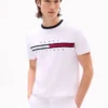 Tricou cu logo brodat cu dungi și steag Tricou cu logo brodat cu dungi și steag