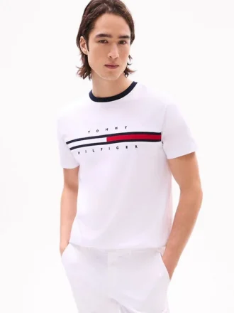 Tricou cu logo brodat cu dungi și steag