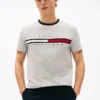 Tricou cu logo brodat cu dungi și steag Tricou cu logo brodat cu dungi și steag