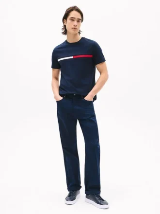 Tricou cu logo brodat cu dungi și steag