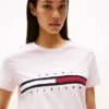 Tricou cu logo brodat cu dungi și steag Tricou cu logo brodat cu dungi și steag