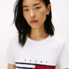 Tricou cu logo brodat cu dungi și steag Tricou cu logo brodat cu dungi și steag