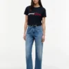 Tricou cu logo brodat cu dungi și steag Tricou cu logo brodat cu dungi și steag