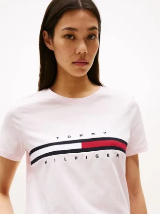 Tricou cu logo brodat cu dungi și steag