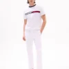 Tricou cu logo brodat cu dungi și steag Tricou cu logo brodat cu dungi și steag