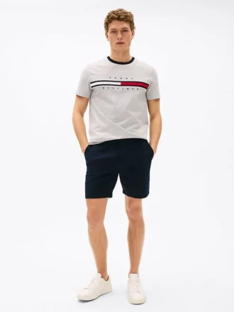 Tricou cu logo brodat cu dungi și steag
