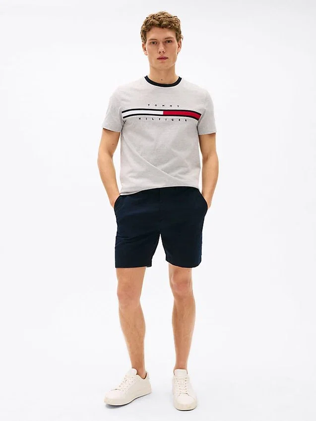 Tricou cu logo brodat cu dungi și steag Tricou cu logo brodat cu dungi și steag