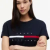 Tricou cu logo brodat cu dungi și steag Tricou cu logo brodat cu dungi și steag