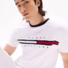 Tricou cu logo brodat cu dungi și steag Tricou cu logo brodat cu dungi și steag