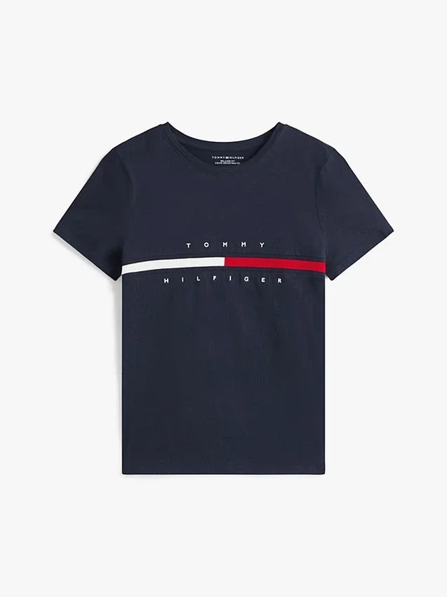 Tricou cu logo brodat cu dungi și steag Tricou cu logo brodat cu dungi și steag