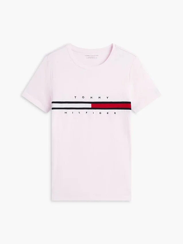 Tricou cu logo brodat cu dungi și steag Tricou cu logo brodat cu dungi și steag