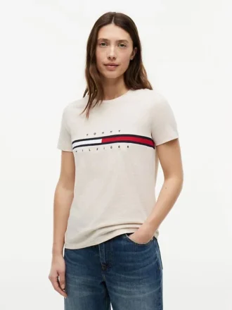 Tricou cu logo brodat cu dungi în formă de steag